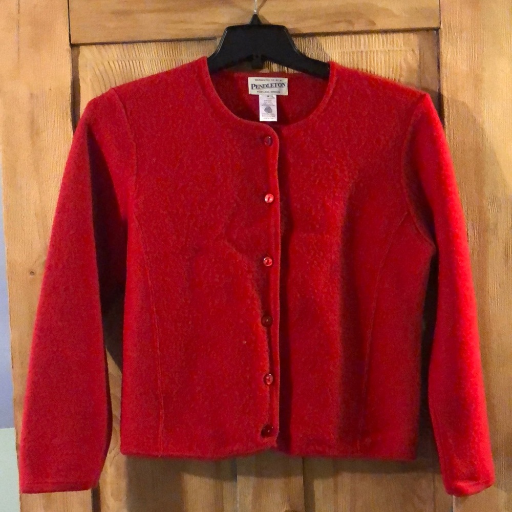 Red Pendleton wool sweater